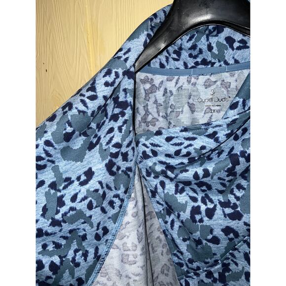Cuddl Duds Cardigan Sweatshirt Womens 2X Blue Leopard French Terry Thumb Holes - Picture 9 of 15